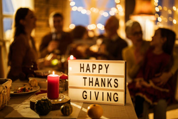 happy thanksgiving people! - home decoration stock pictures, royalty-free photos & images