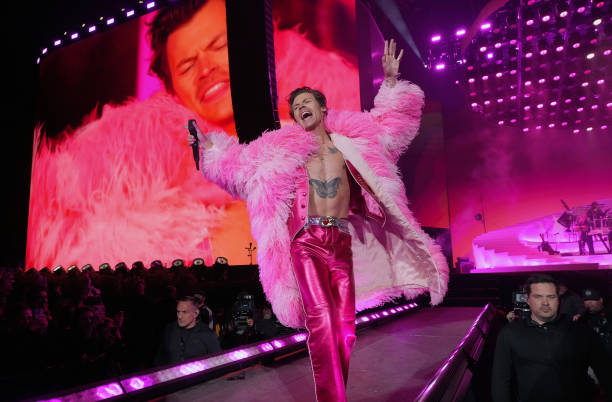 Harry Styles performs on the Coachella stage during the 2022 Coachella Valley Music And Arts Festival on April 22, 2022 in Indio, California.