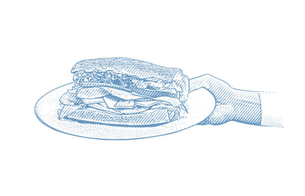 healthy sandwich in womans hand - junk food stock illustrations