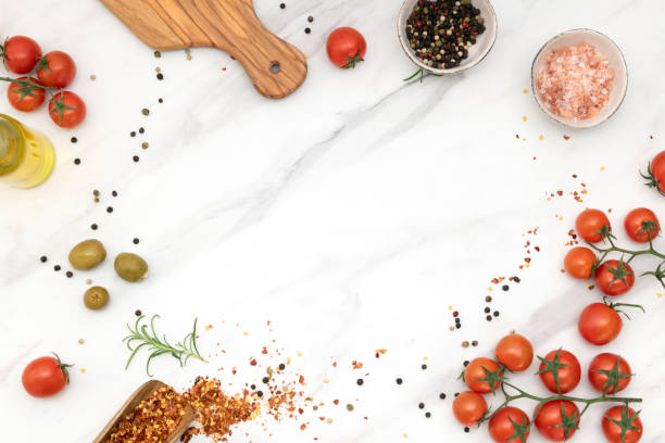 healthy vegetables, greens and grains, copy space - food stock pictures, royalty-free photos & images