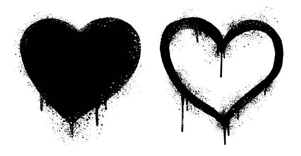 heart love sign outline and fill in graffiti spraypaint isolated on white - fashion stock illustrations