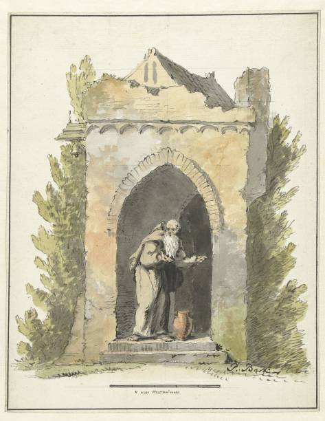 Hermit for a stone chapel, design for a garden decoration, Hermit for a stone chapel, draughtsman: Pieter Bartholomeusz. Barbiers, c. 1782 - c. 1837,...