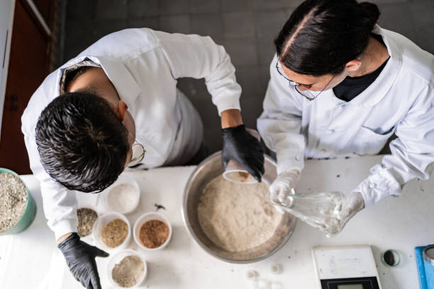 high angle view of scientists working on a laboratory - food stock pictures, royalty-free photos & images