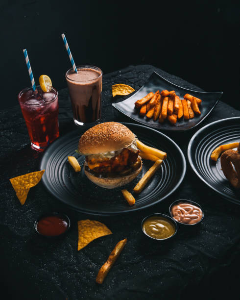 high angle view of various food on table,india - junk food stock pictures, royalty-free photos & images