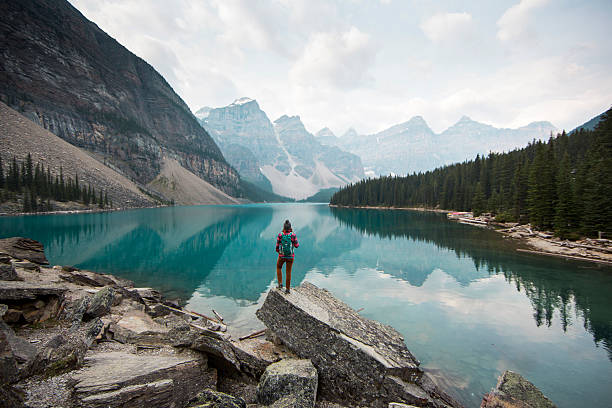 hiking around moraine lake. - travel stock-fotos und bilder