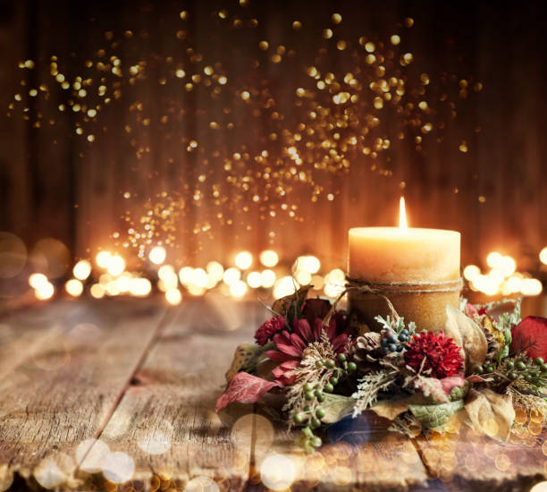 holiday candle background - home decoration stock pictures, royalty-free photos & images