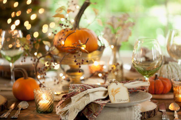 holiday dinner table - home decoration stock pictures, royalty-free photos & images