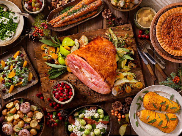holiday ham dinner - food stock pictures, royalty-free photos & images