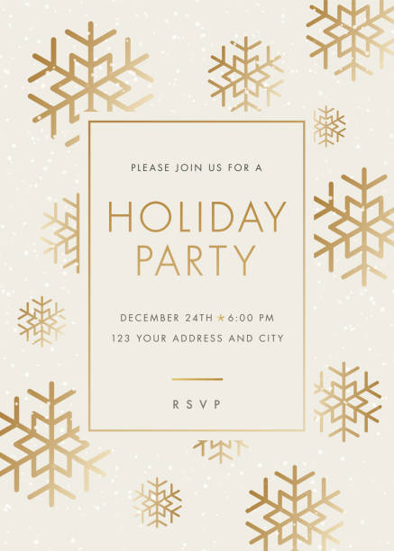 holiday party invitation with snowflake. - home decoration stock illustrations