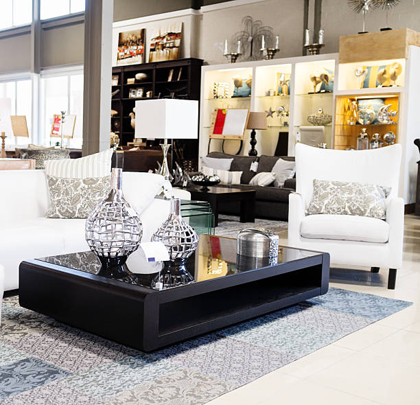 home decor store displaying elegant furniture and accessories - home decoration stock pictures, royalty-free photos & images