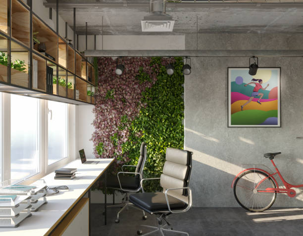 home office with vertical garden - home decoration stock pictures, royalty-free photos & images