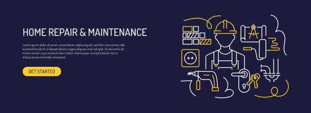 home repair and maintenance related web banner line style. modern design vector illustration for web banner, website header etc. - home decoration stock illustrations