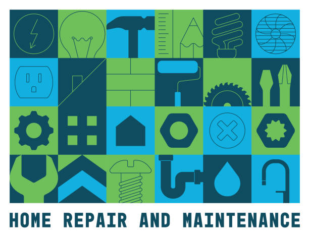 home repair renovation maintenance handyman flyer brochure cover - home decoration stock illustrations