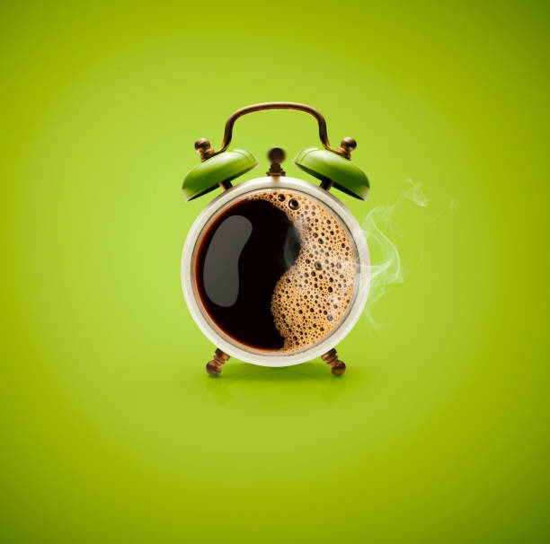 hot coffee retro alarm clock - coffee stock pictures, royalty-free photos & images