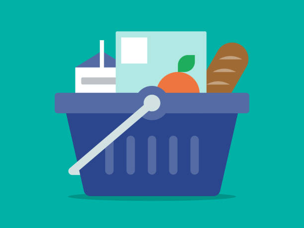 illustration of grocery basket full of healthy food - food stock illustrations