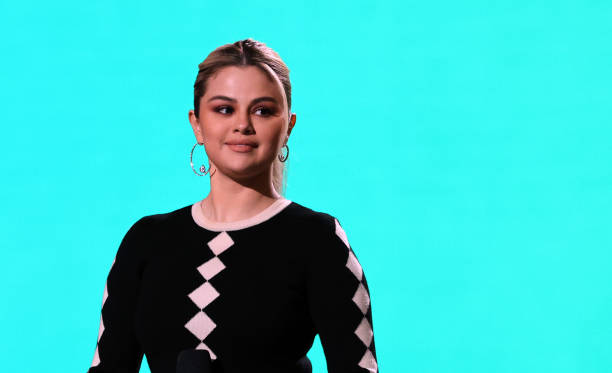 In this image released on May 2, Host Selena Gomez speaks onstage during Global Citizen VAX LIVE: The Concert To Reunite The World at SoFi Stadium in...