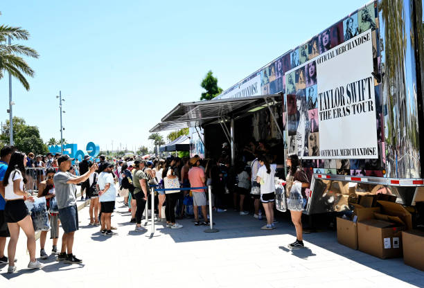 Inglewood, CA A crew of hard working people were busy filling orders as fans lined up by the thousands to purchase Taylor Swift merchandise at SoFi...