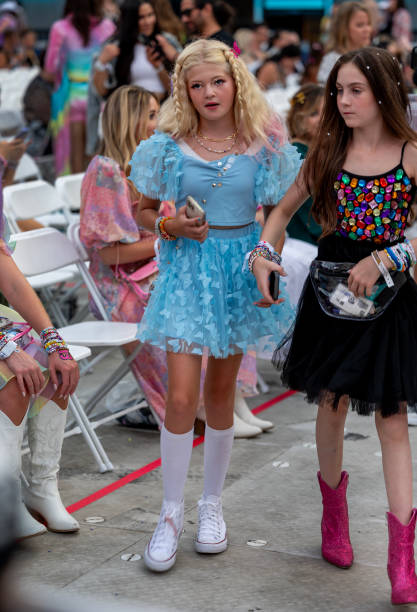 Inglewood, CA Young fans walk the floor before Taylor Swift performs in The Eras Tour at SoFi Stadium in Inglewood Monday, Aug. 7, 2023.