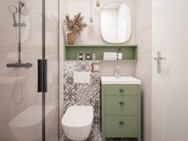 interior design. architecture. computer generated image of bathroom. architectural visualization. 3d rendering. - home decoration stock pictures, royalty-free photos & images