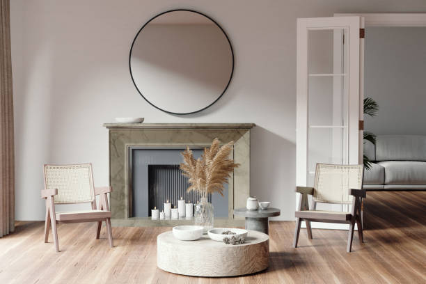 interior of 3d rendered furniture in living room - home decoration stock pictures, royalty-free photos & images