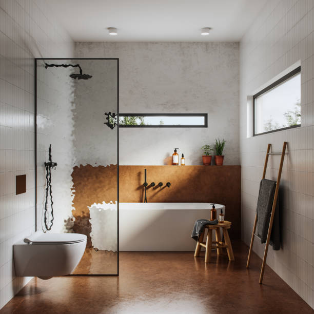 interior of bathroom in 3d - home decoration stock pictures, royalty-free photos & images