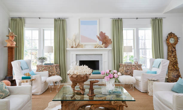 interior of beach cottage - home decoration stock pictures, royalty-free photos & images