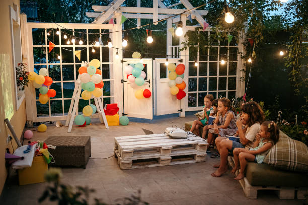 it's movie time! - garden decoration stock pictures, royalty-free photos & images