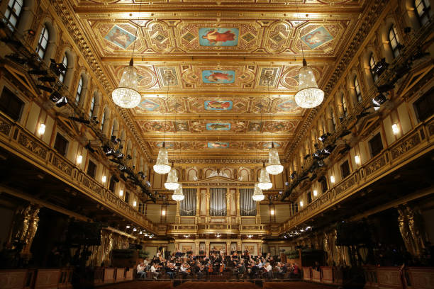 Italian conductor Riccardo Muti conducts the Vienna Philharmonic during a rehearsal for the New Year's Concert 2025 in the Golden Hall at...
