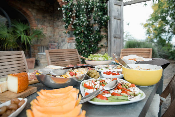 italian lunch at the villa - food stock pictures, royalty-free photos & images