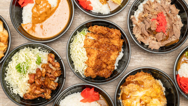 japanese food table. - junk food stock pictures, royalty-free photos & images