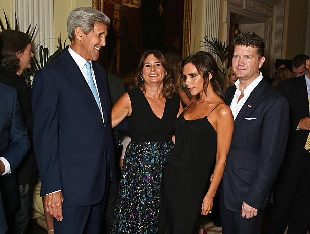 John Kerry, United States Secretary of State, Alexandra Shulman, Victoria Beckham and Ambassador Matthew Barzun attend the London Fashion Week party...
