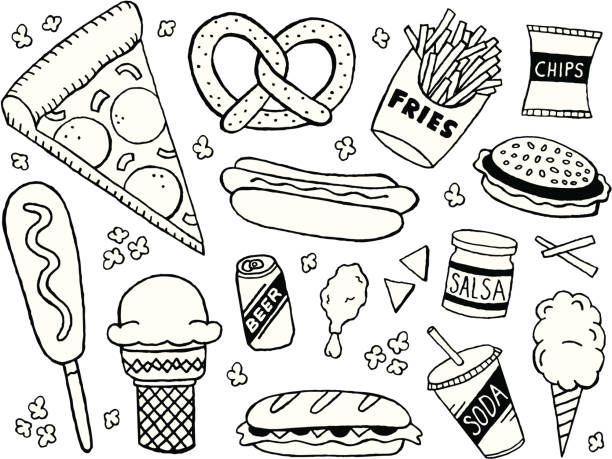 junk food doodles - junk food stock illustrations