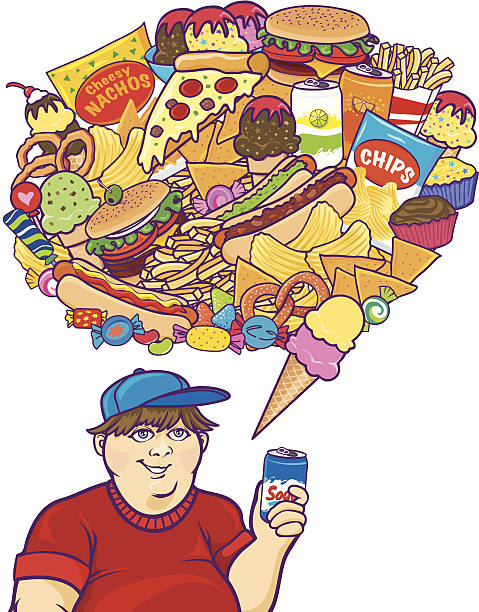 junk food thoughts white boy - junk food stock illustrations