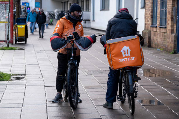 Just Eat takeaway delivery cycle courier on 31st January 2025 in London, United Kingdom. Just Eat Limited is a British online food order and delivery...