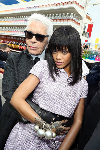 Karl Lagerfeld and Rihanna attend the Chanel show as part of the Paris Fashion Week Womenswear Fall/Winter 2014-2015 on March 4, 2014 in Paris,...