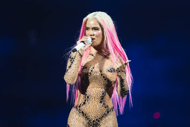 Karol G performs on stage at Santiago Bernabéu Stadium on July 20, 2024 in Madrid, Spain.