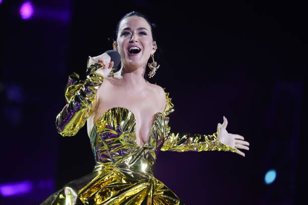 Katy Perry performs on stage during the Coronation Concert on May 07, 2023 in Windsor, England. The Windsor Castle Concert is part of the...