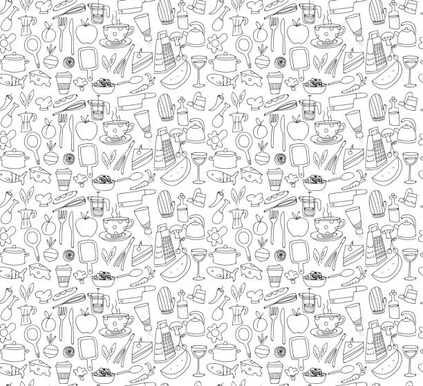 kitchen and food pattern - food stock illustrations