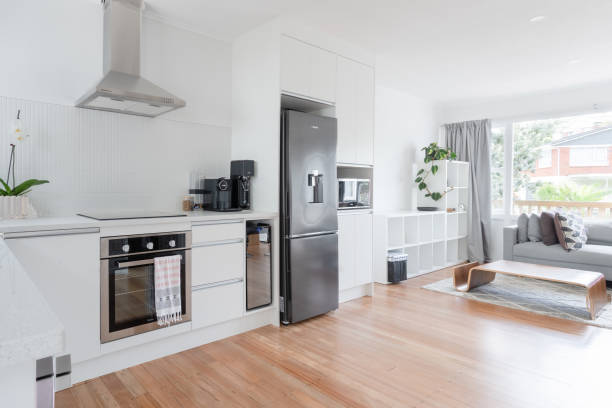 kitchen and living room open plan. - home decoration stock pictures, royalty-free photos & images