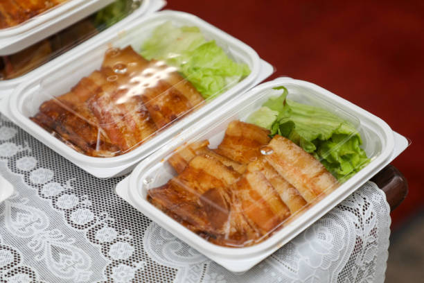 korean cuisine to-go: braised pork belly - junk food stock pictures, royalty-free photos & images