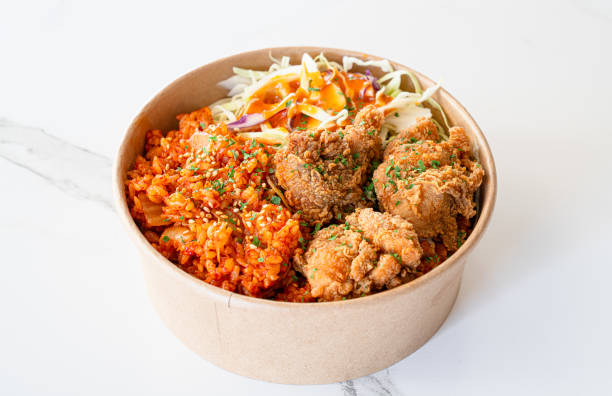 korean kim-chi fried rice. - junk food stock pictures, royalty-free photos & images