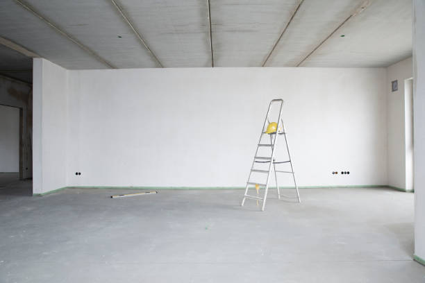 ladder with hardhat against wall in renovating house - home decoration stock pictures, royalty-free photos & images