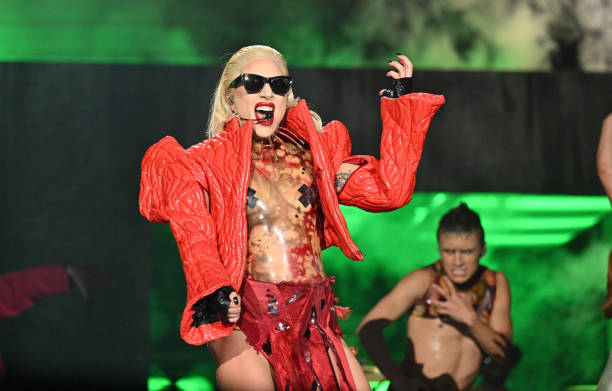 Lady Gaga performs on stage during The Chromatica Ball Summer Stadium Tour at Tottenham Hotspur Stadium on July 29, 2022 in London, England.