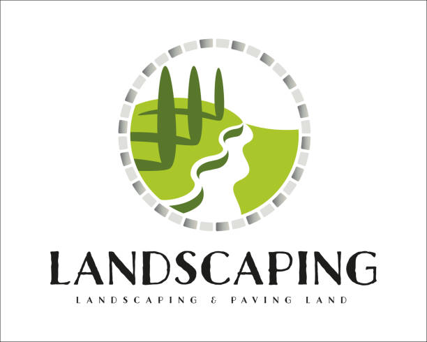 landscaping and paving land symbol - garden decoration stock illustrations