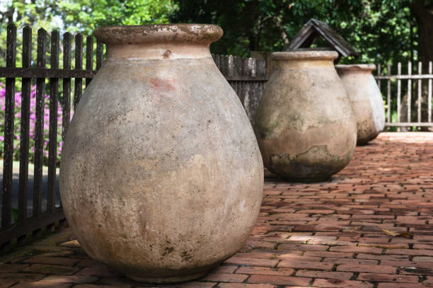 large clay pots, le francois, martinique - garden decoration stock pictures, royalty-free photos & images