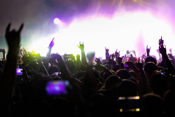 large group of people enjoying at music festival - concert stock pictures, royalty-free photos & images