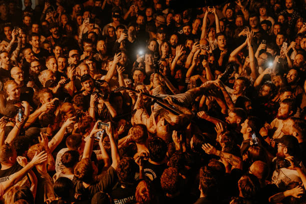 Laurie Vincent of Soft Play performs in the crowd at Tramshed on October 16, 2024 in Cardiff, Wales.