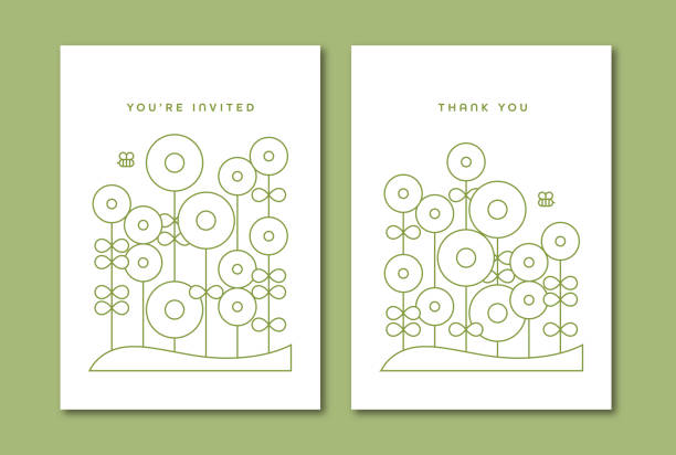 linear geometric spring flowers greeting cards - garden decoration stock illustrations