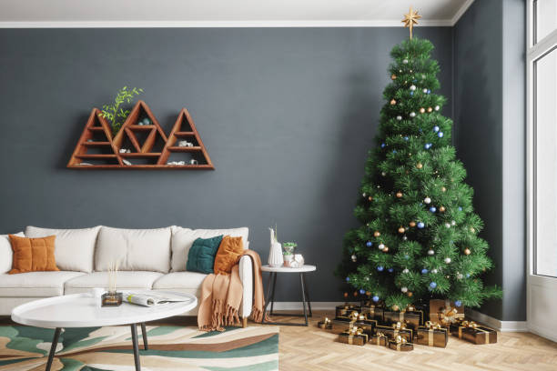 living room and christmas tree - home decoration stock pictures, royalty-free photos & images