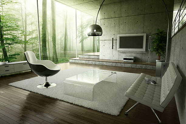 living room in the forest - home decoration stock pictures, royalty-free photos & images